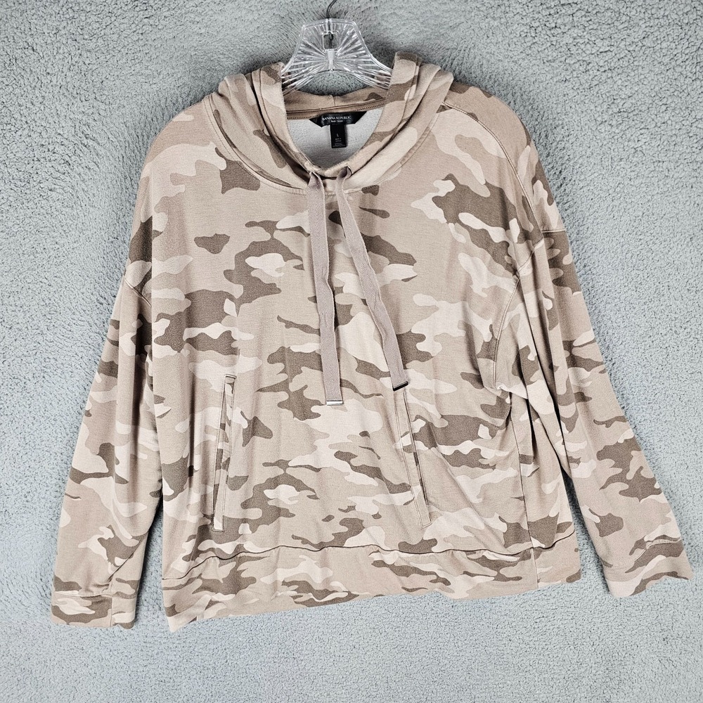 Banana Republic Hoodie Womens Large Tan Camo Baby Terry Soft Pullover